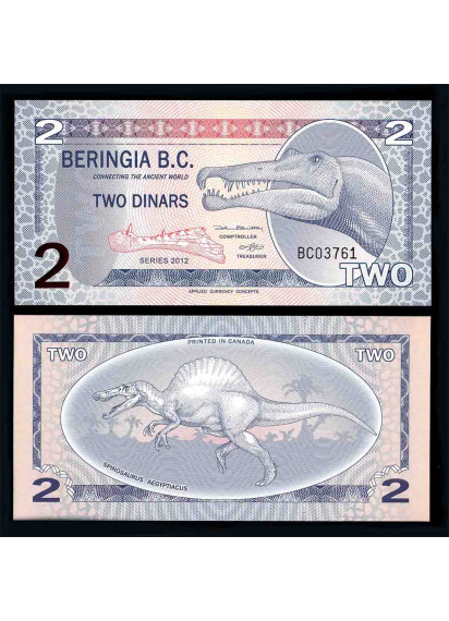 BERINGIA B. C. 2 Dollars 2012 Polymer Dinosauro Fior di Stampa